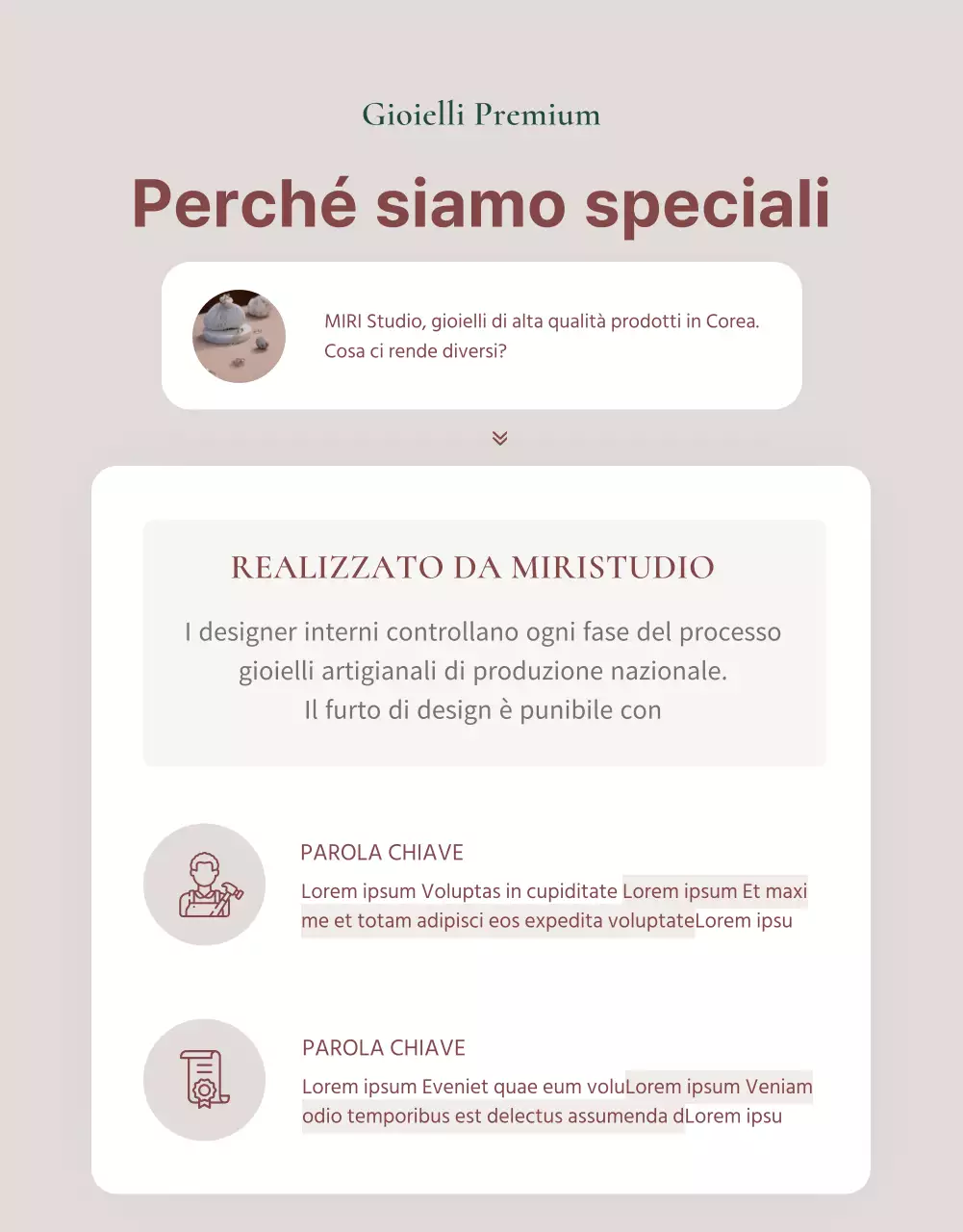 Un annuncio che vende un lookbook di accessori di gioielleria di tendenza in rosa e marrone.