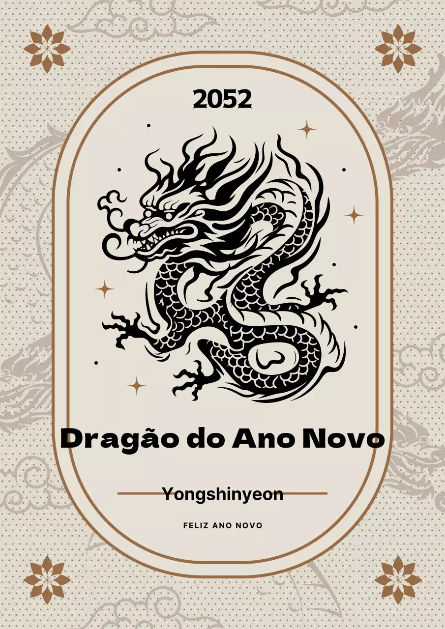 Cartão de felicitações vintage do Ano do Dragão em bege e castanho