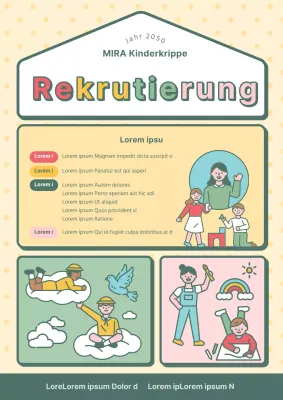 Eine niedliche Werbeanzeige für einen Kindergarten in Gelb und Khaki