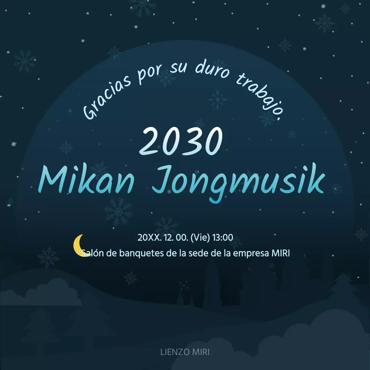 Un lujoso anuncio de fin de año de la empresa en azul marino y amarillo