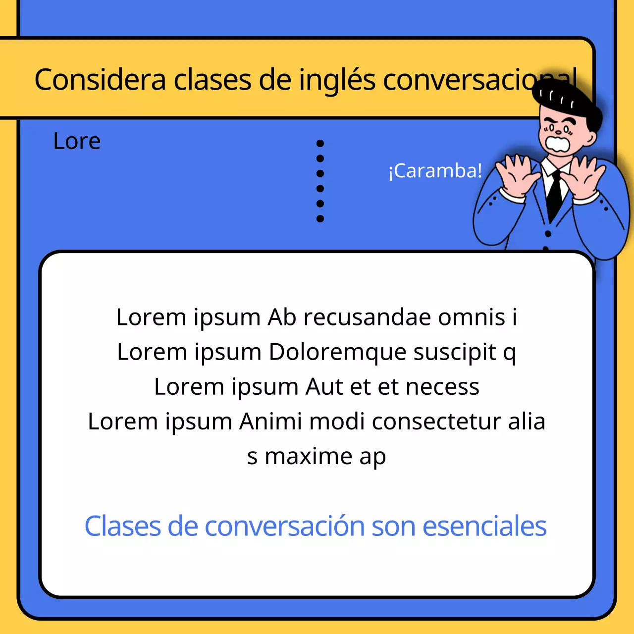 Promoción de una escuela de inglés kitsch en azul y amarillo