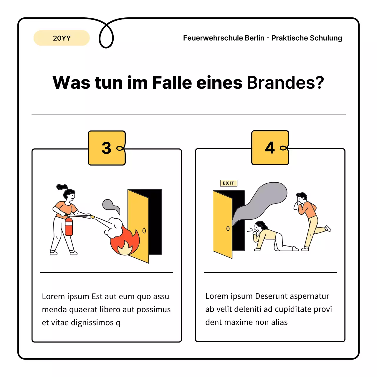Gelbe und orangefarbene Grundlagen und ein süßes kleines Merkblatt zur Brandschutzerziehung