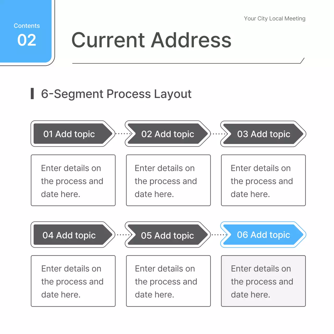 A simple white and light blue meeting guide