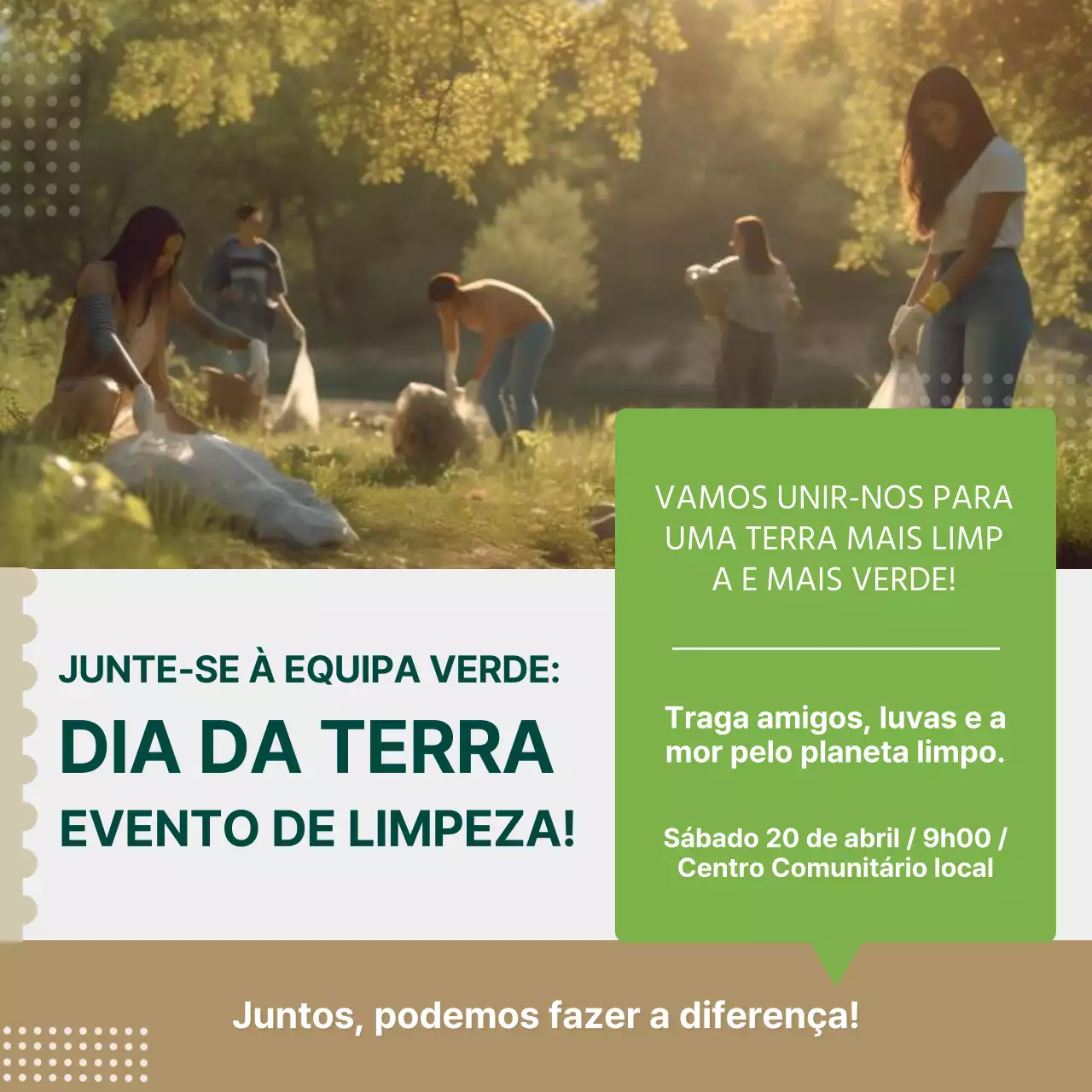 Anúncio natural cáqui e verde para o Dia da Terra