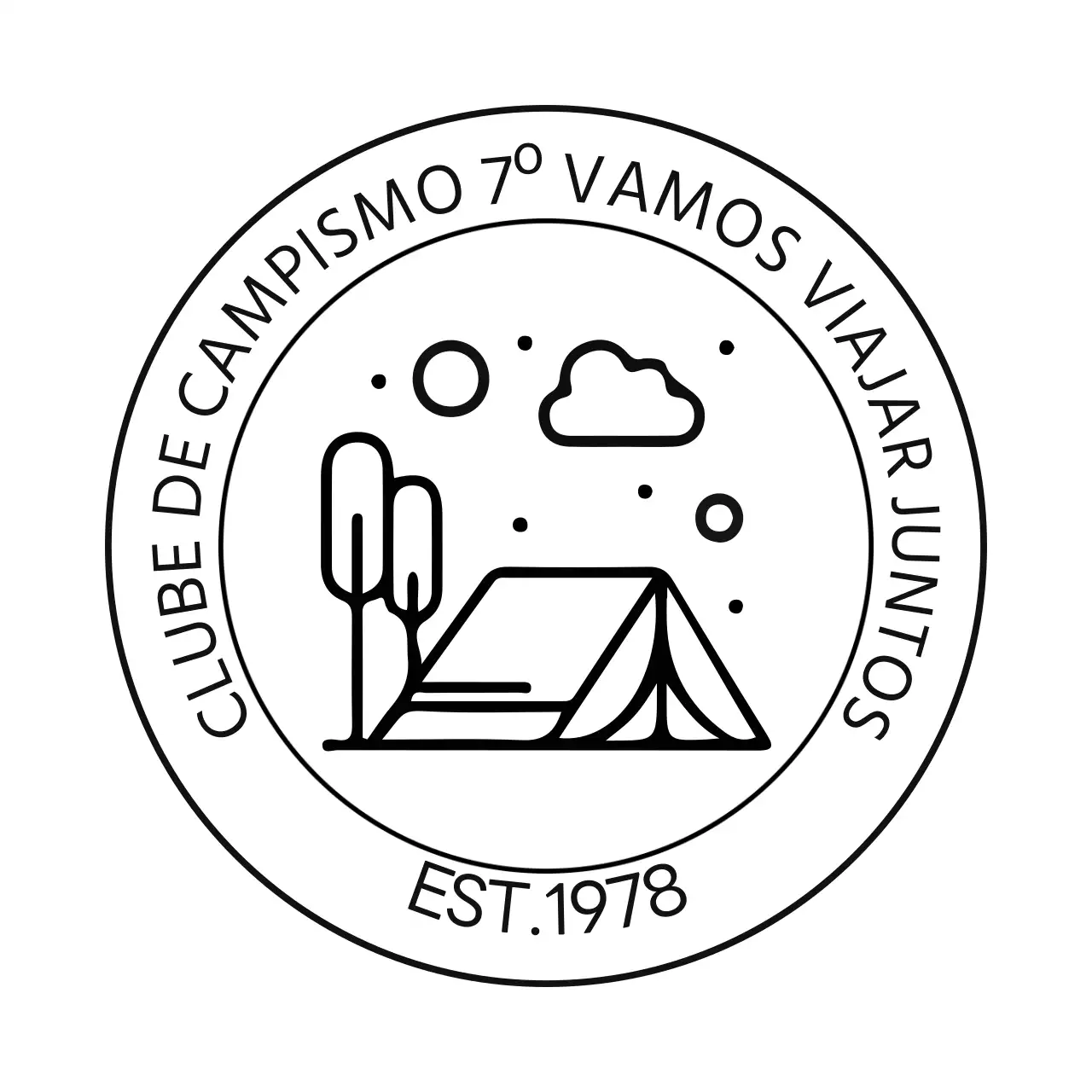 Clube de campismo simples sob a forma de um logótipo com uma ilustração de campismo