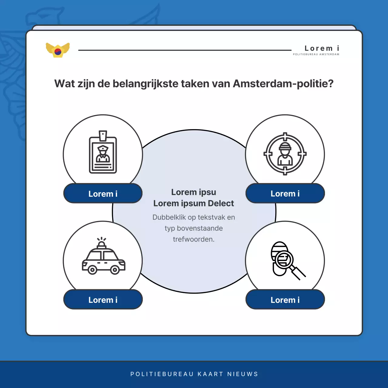 Standaard nieuwsbriefberichten politiebureau in blauw en marineblauw