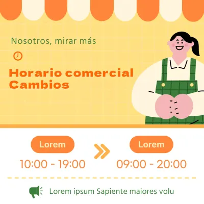 Cartel naranja y amarillo con horarios de apertura