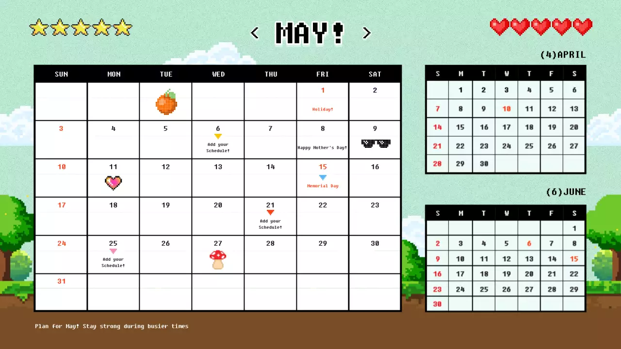 빨강과 하늘색의 레트로한 새해 1년 달력