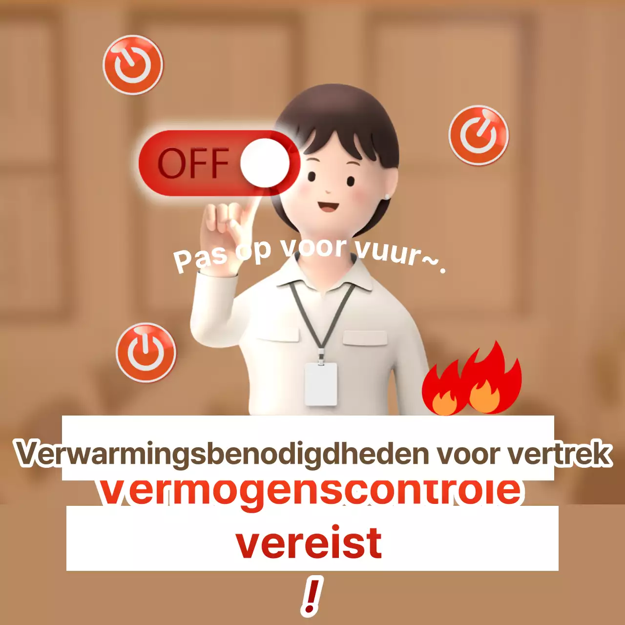 Een eenvoudig brandpreventiebericht in rood en bruin