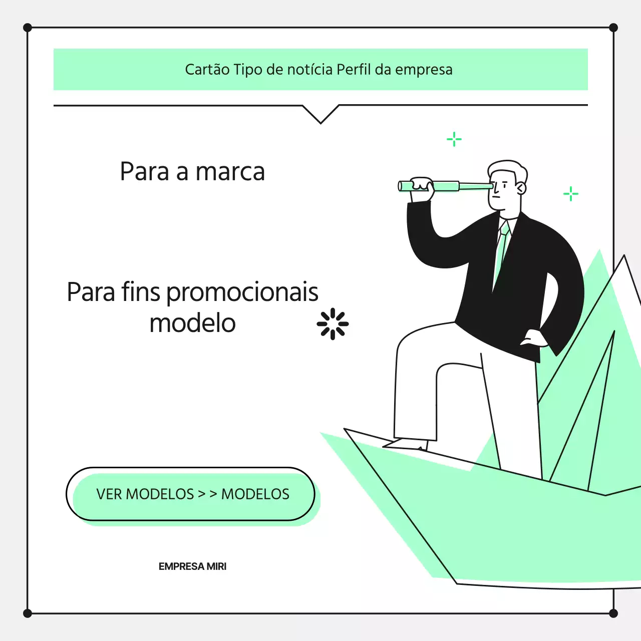 Papel timbrado promocional minimalista de uma empresa em tons de verde e preto