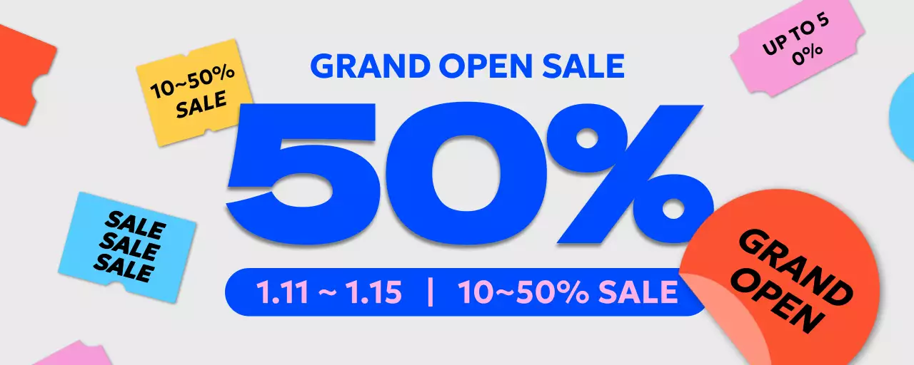 Sale announcements in blue text