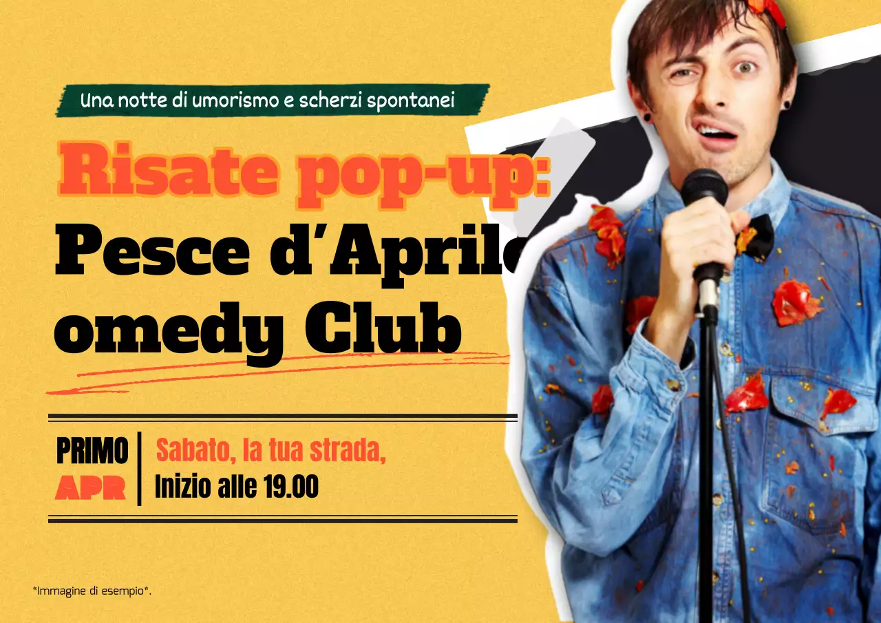 Pubblicità del Club del Pesce d'Aprile kitsch giallo e arancione