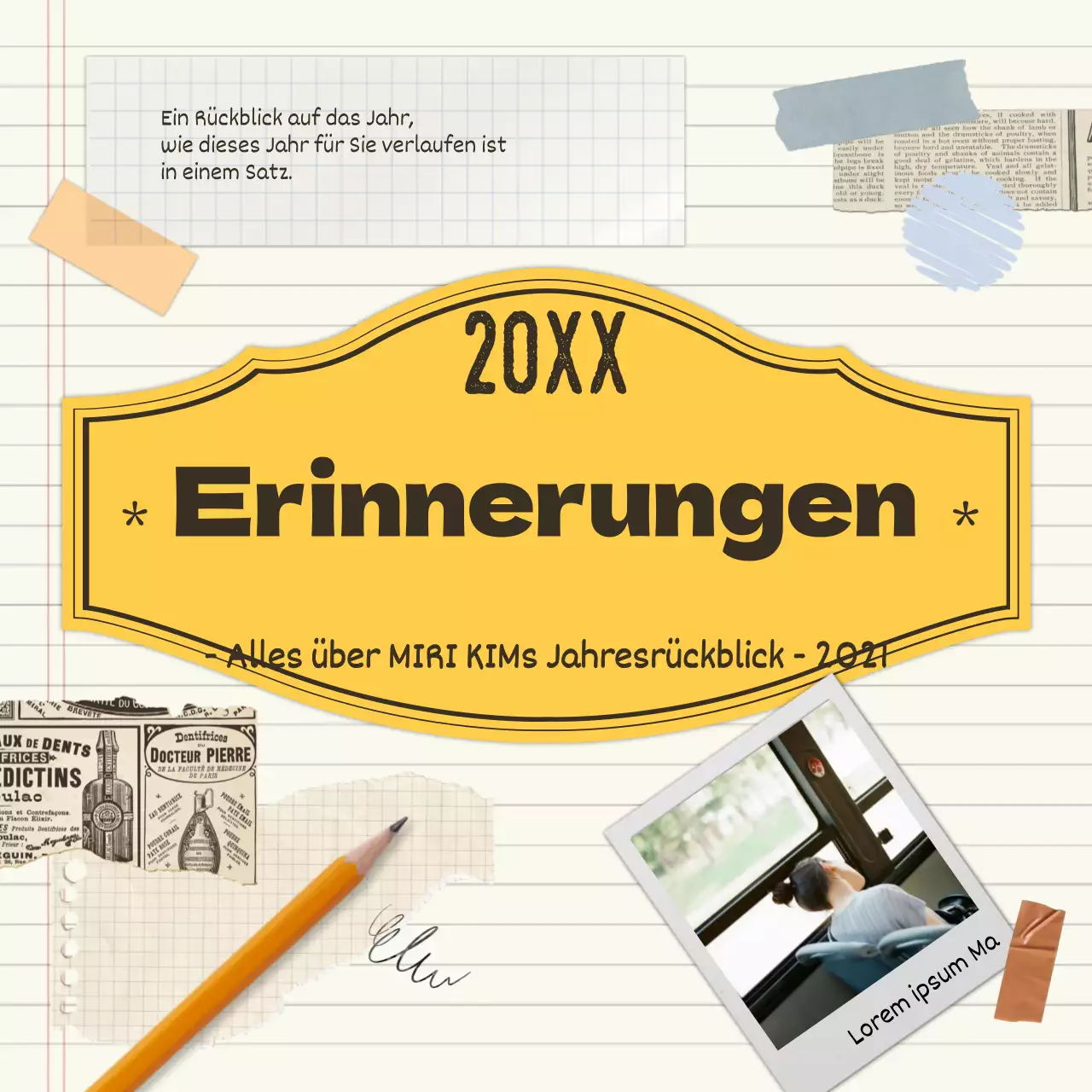 Persönliche Jahresendpost im Vintage-Stil in Gelb und Elfenbein