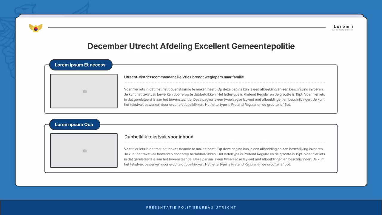 Standaard nieuwsbriefberichten politiebureau in blauw en marineblauw