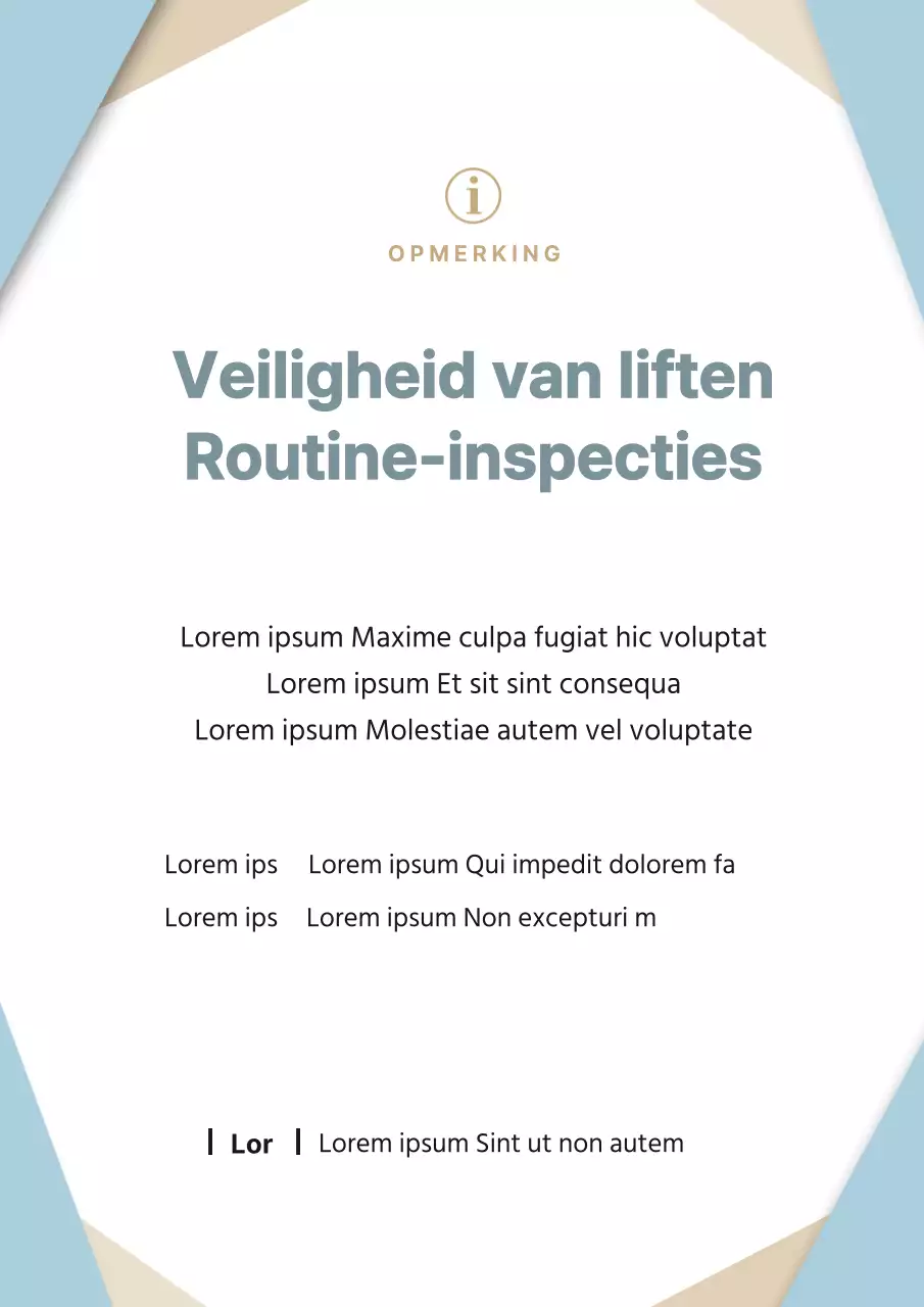 Modern liftonderhoudsbericht in lichtblauw en beige
