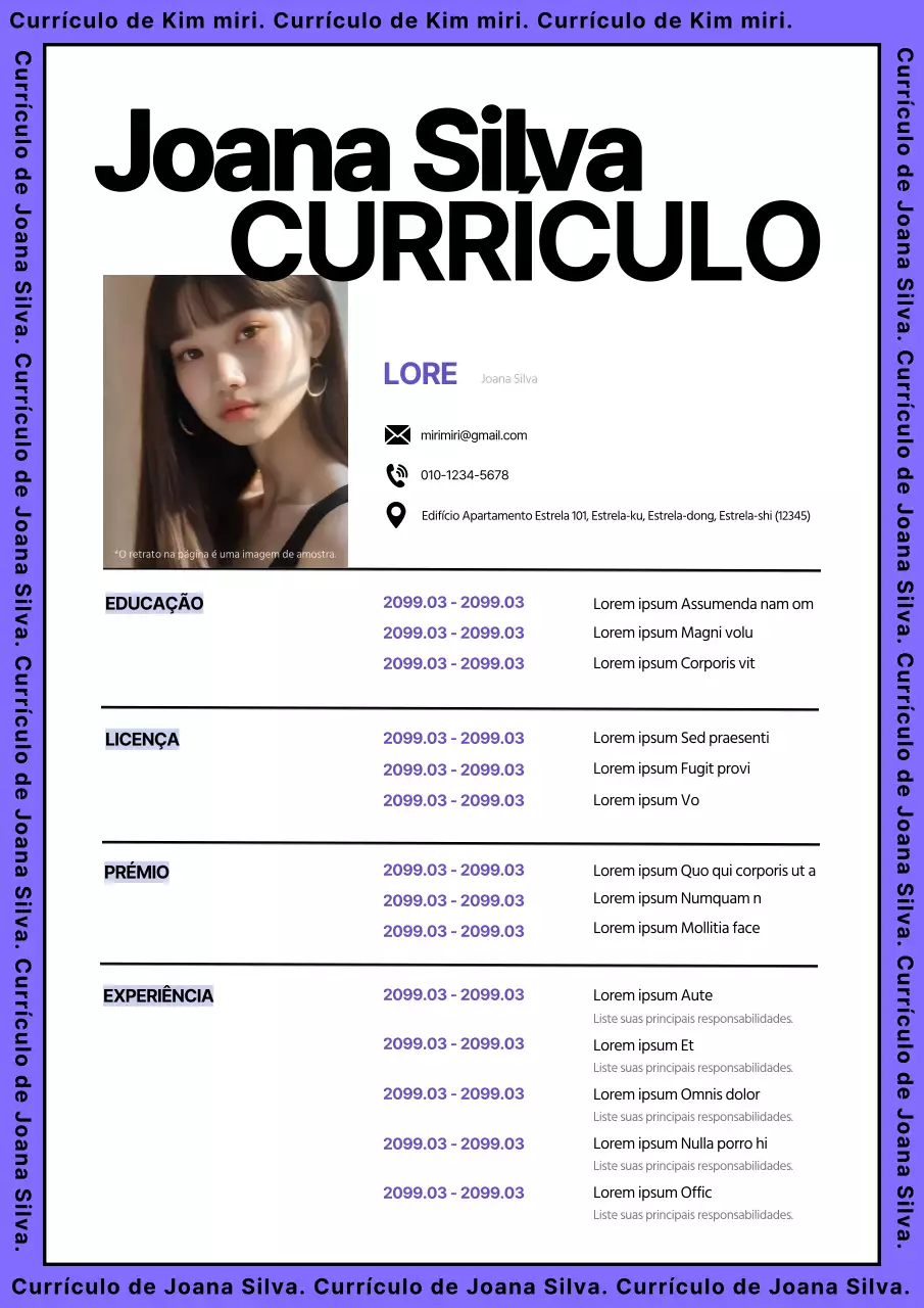 Linhas Kitschy em púrpura design bio portfolio