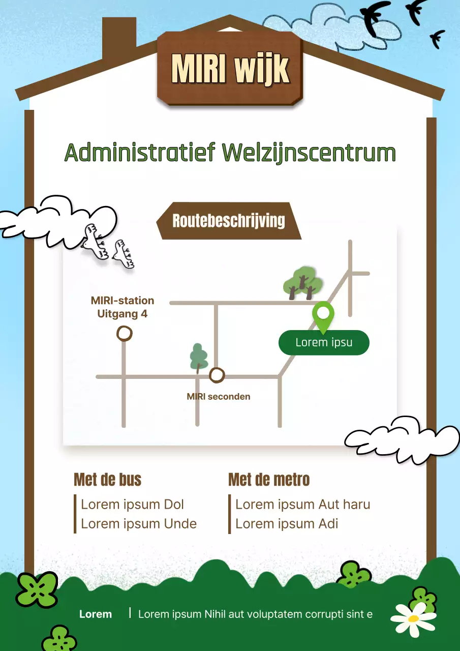 Routebeschrijving naar het lichtblauwe en groene welzijnskantoor