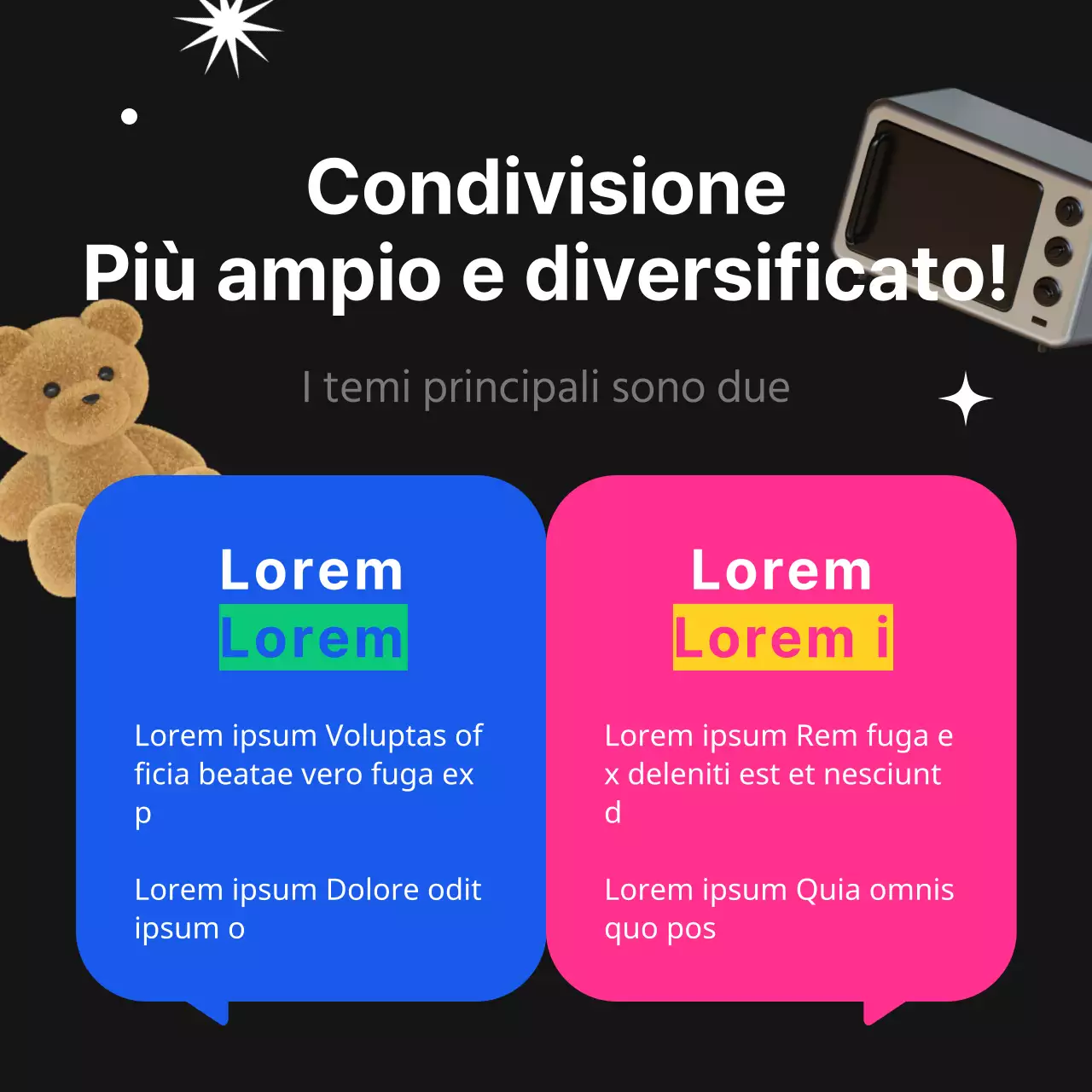 Annuncio di mercato di condivisione nero e fluorescente di tendenza