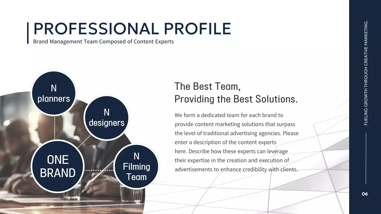 남색과 흰색의 모던한 스토리텔링 회사 소개서