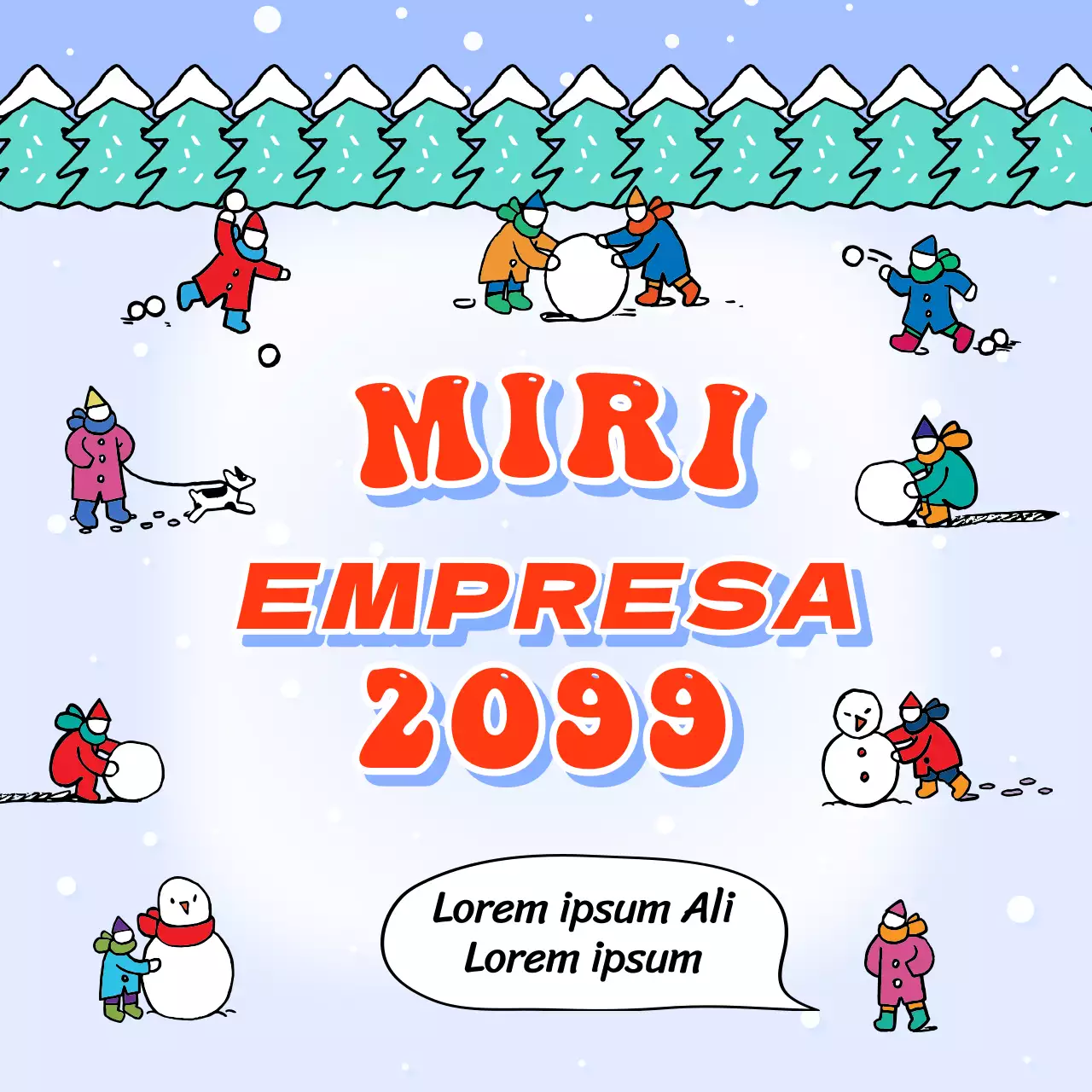 Cartão de felicitações com uma ilustração de inverno em azul claro