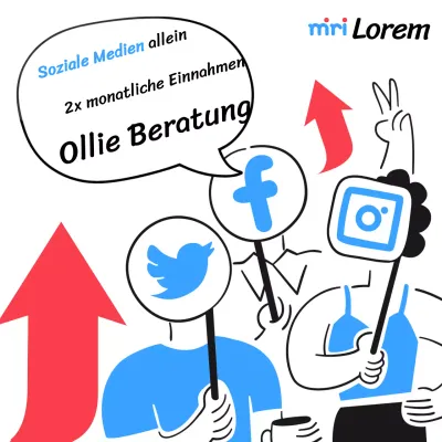 Kitschige Social-Media-Beratungsanzeige mit blauen und roten Akzenten