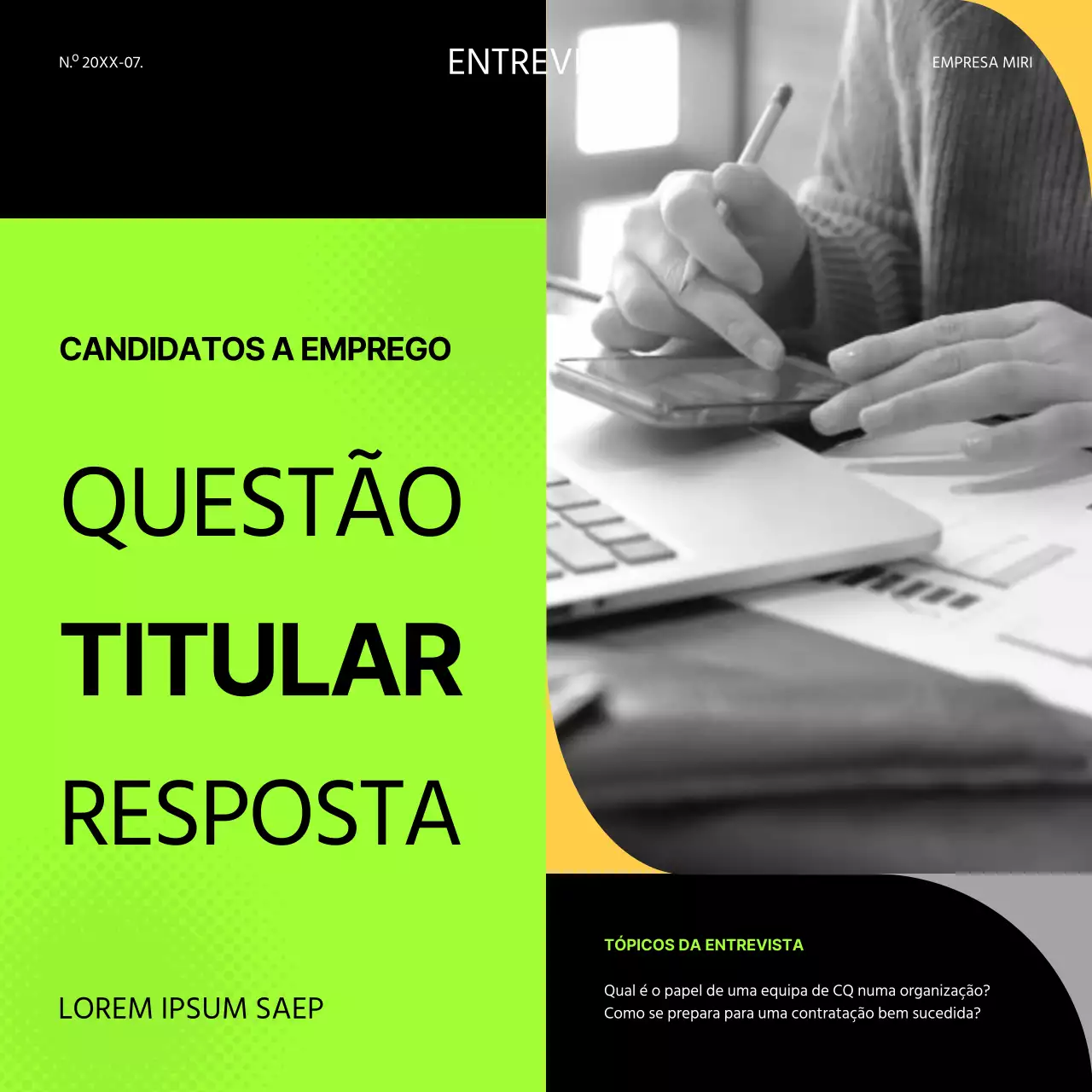 Posto de entrevista de emprego geométrico fluorescente e amarelo