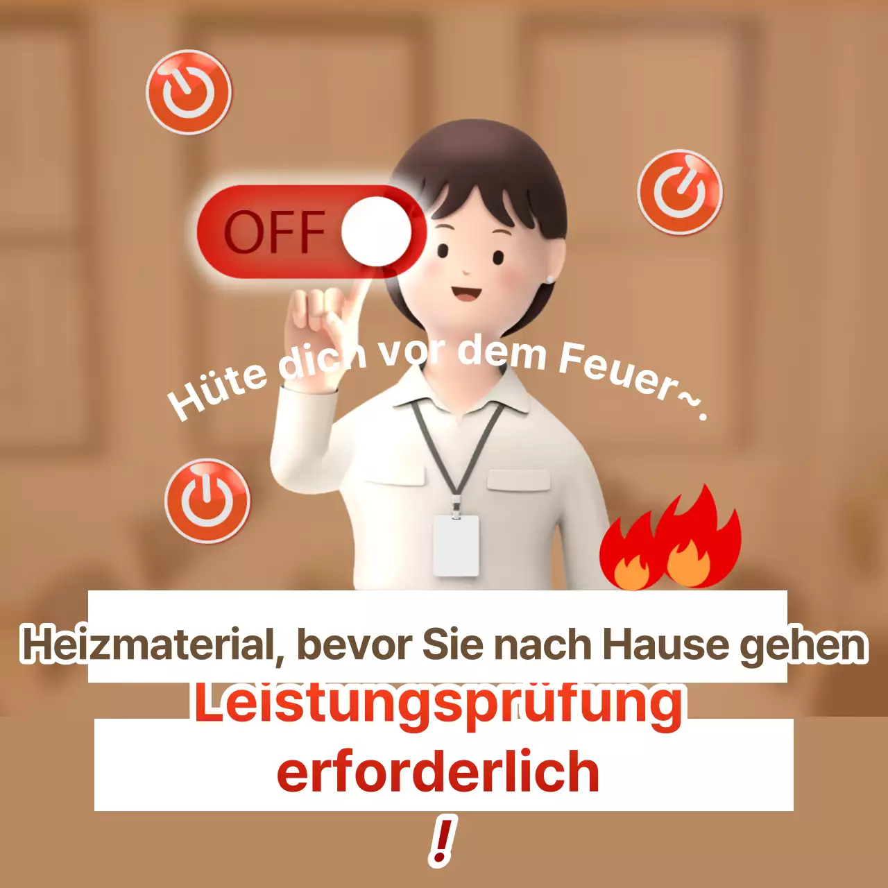 Ein einfacher Brandschutzhinweis in Rot und Braun