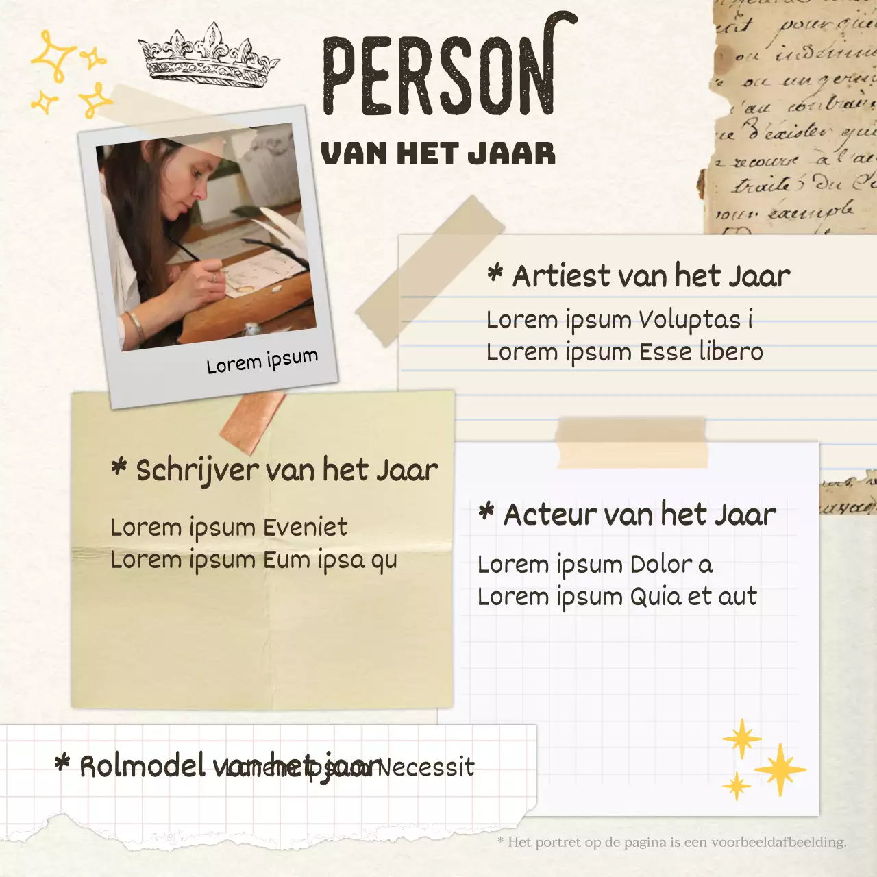 Vintage persoonlijke eindejaarspost in geel en ivoor