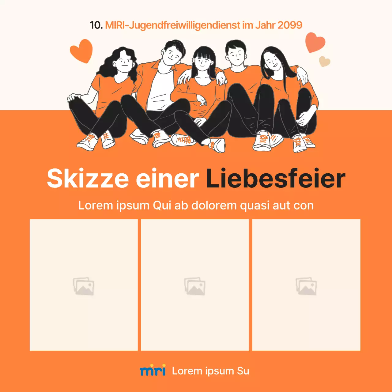 Eine minimalistische Kampagne in Orange und Weiß, um die Liebe zu teilen