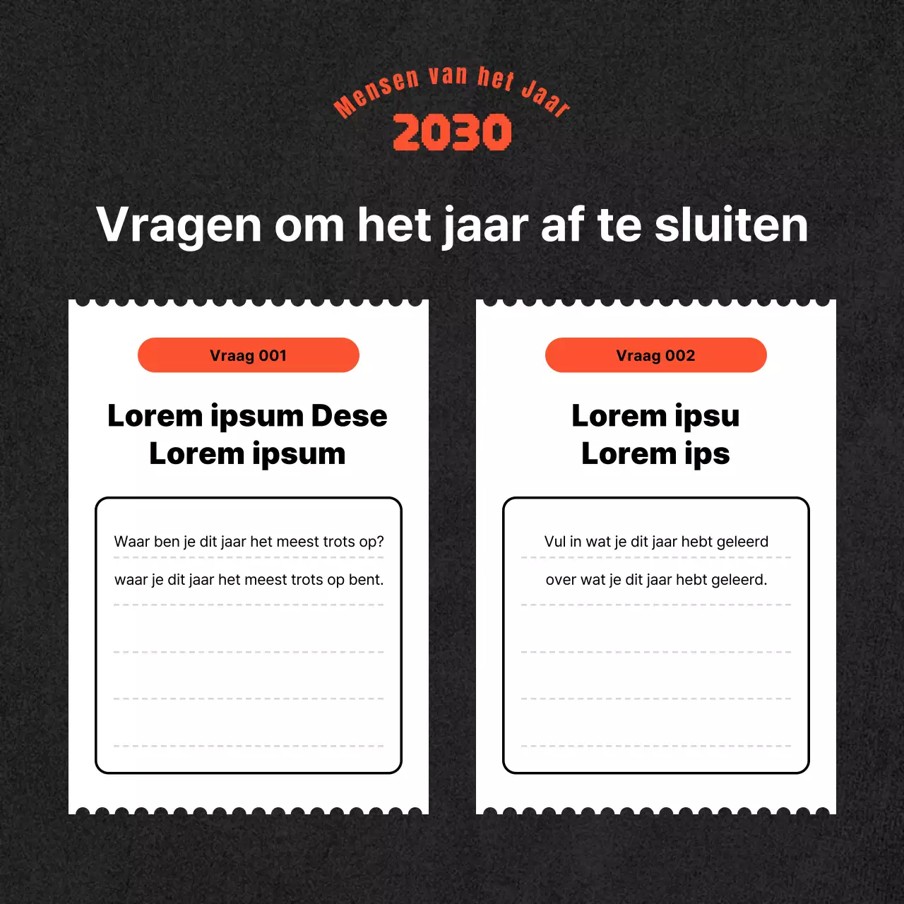 Een eenvoudige eindejaarspost in oranje en zwart