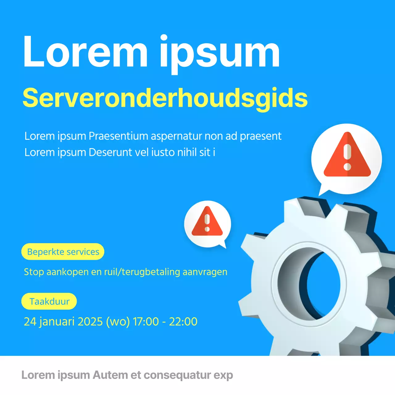 Blauwe en gele minimalistische homepage mededeling serveronderhoud