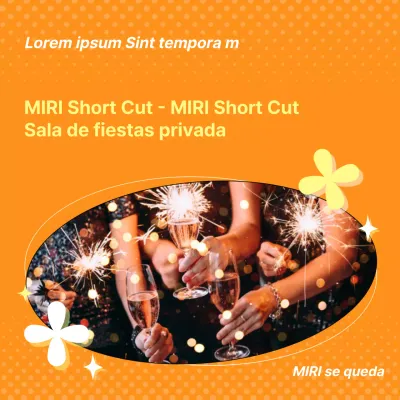 Promover una sala de fiestas privada con un estilo geométrico naranja y amarillo