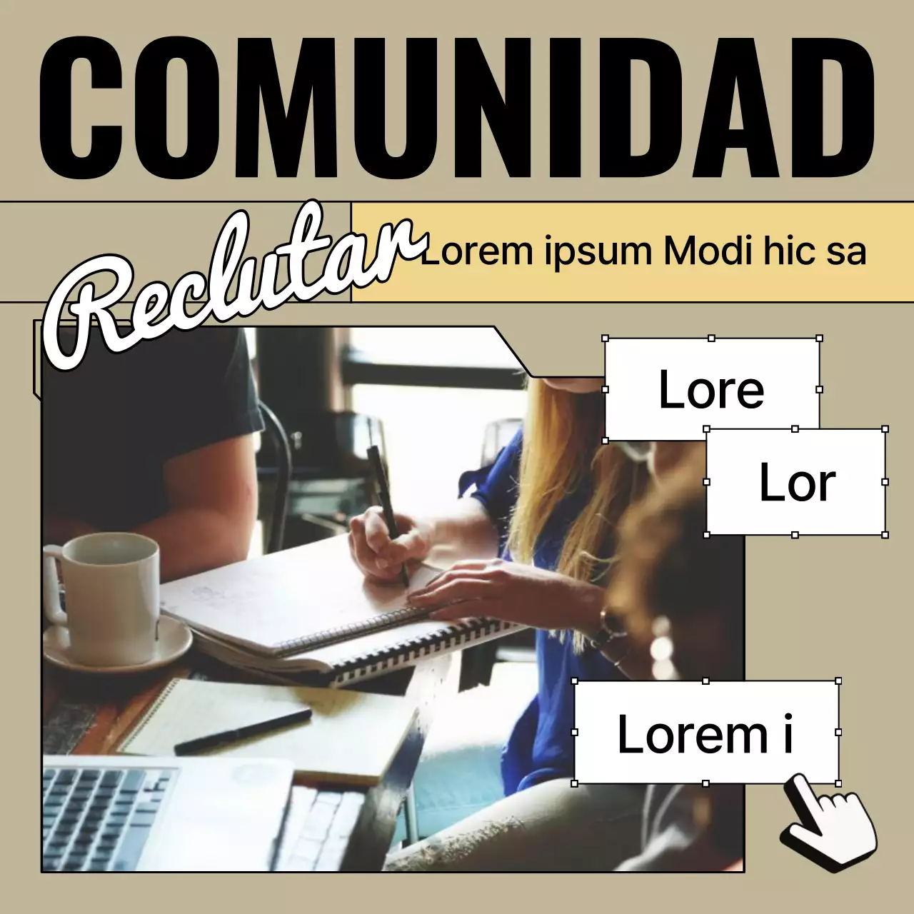 Promover una contratación comunitaria moderna en beige y negro