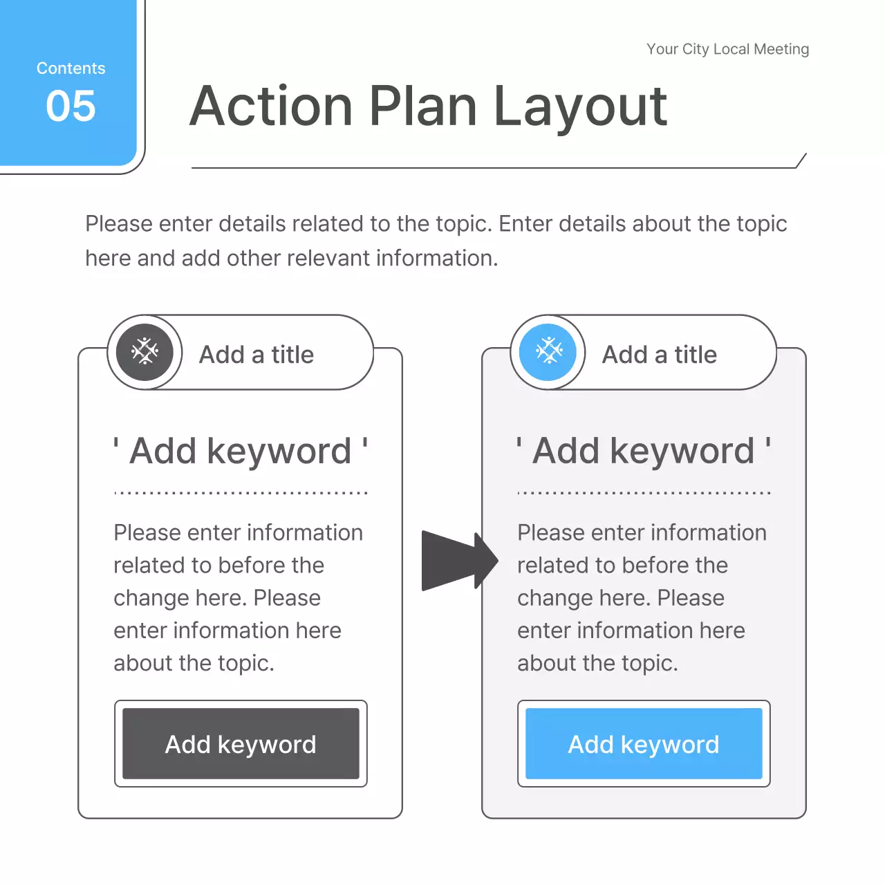 A simple white and light blue meeting guide