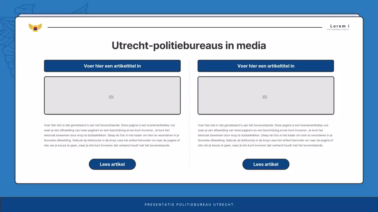 Standaard nieuwsbriefberichten politiebureau in blauw en marineblauw