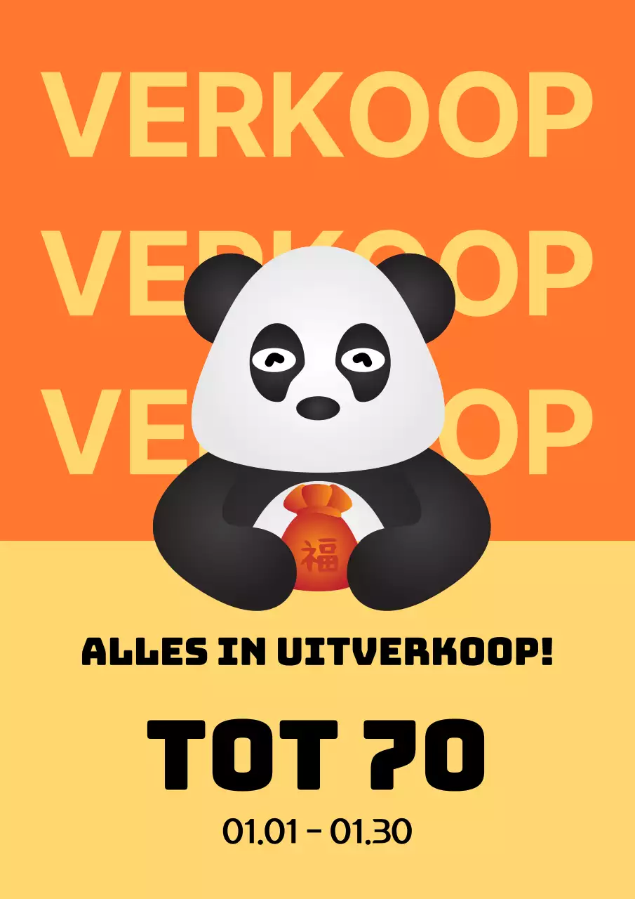 Sale popup met pandafiguurtje met gele en oranje accenten