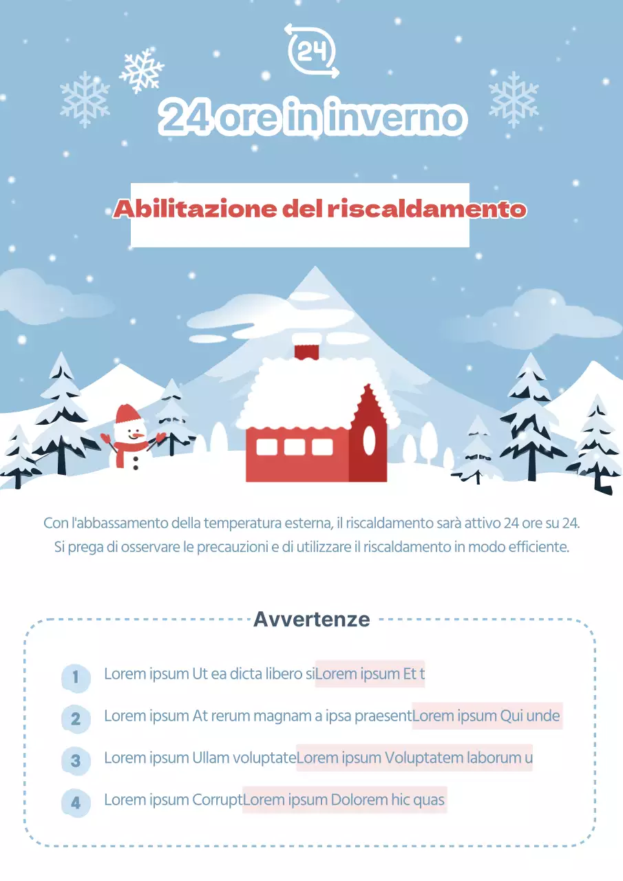 Avviso di riscaldamento invernale in azzurro e rosso