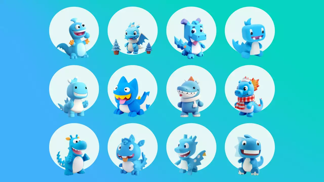 Cute blue dragon characters