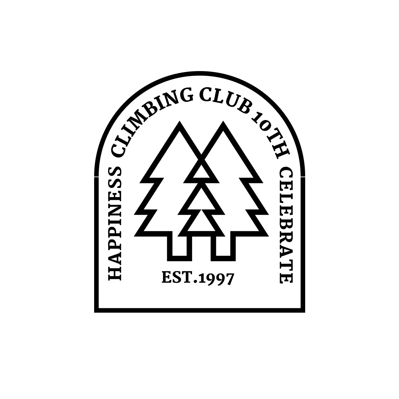 Camping club with an arched logo with a tree illustration
