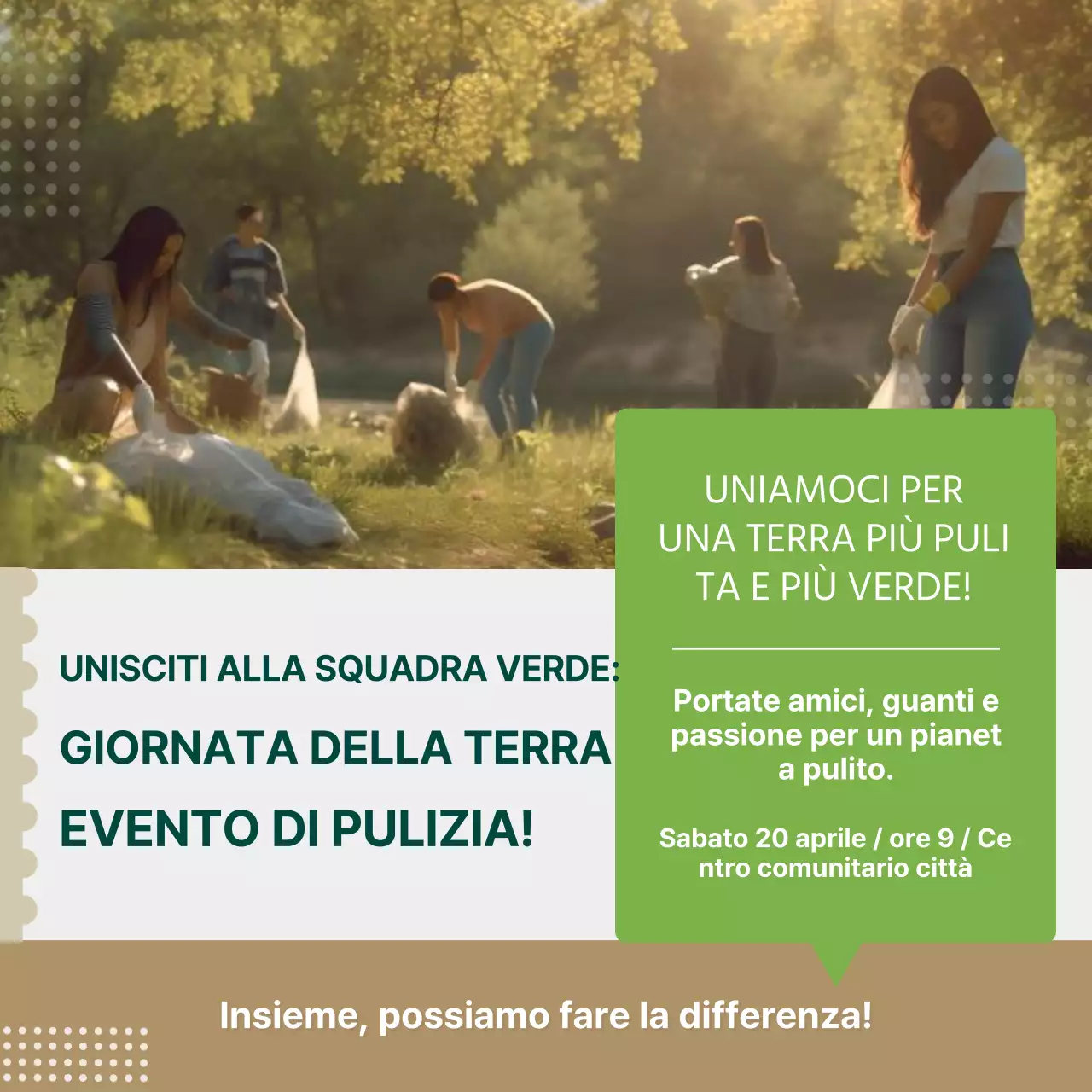 Pubblicità per la Giornata della Terra in Khaki e Verde Naturale
