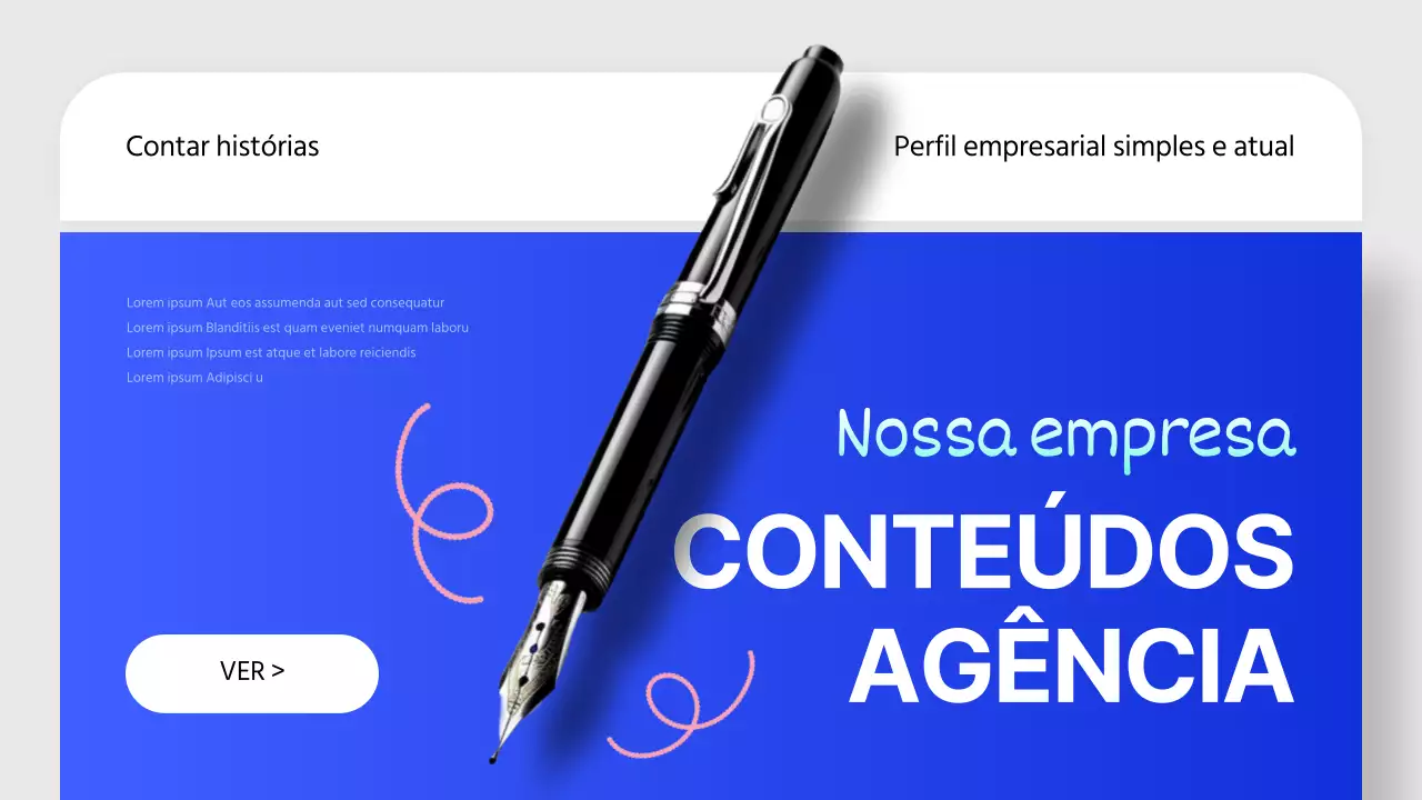 Um perfil de empresa com uma narrativa moderna em azul e cor-de-rosa