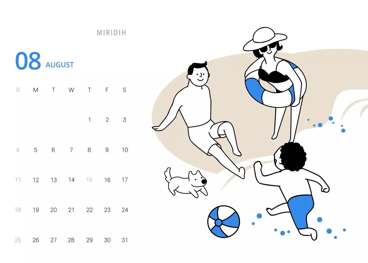 Niedlich illustrierter grüner Tischkalender mit Familienthemen