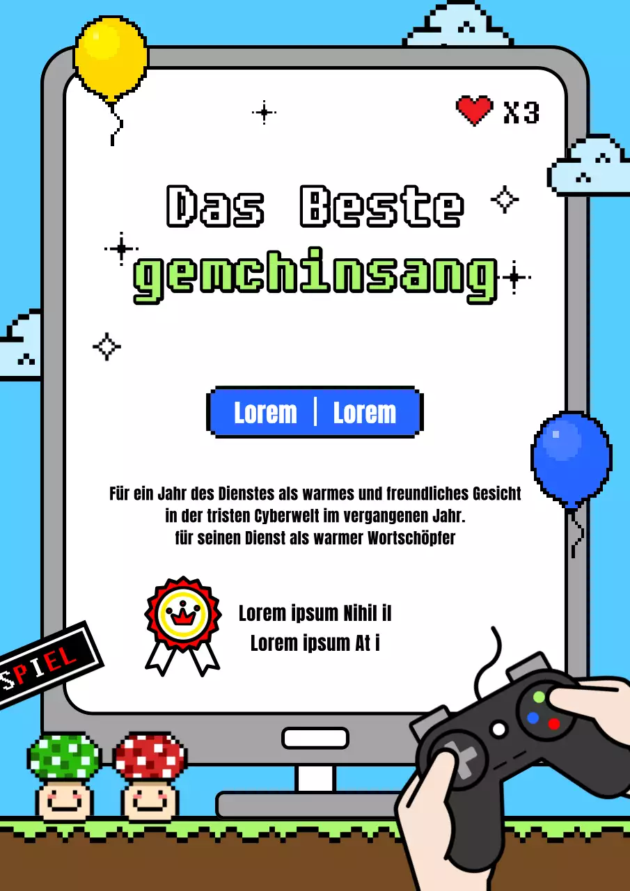 Retro-Spielliste in Hellblau und Schwarz