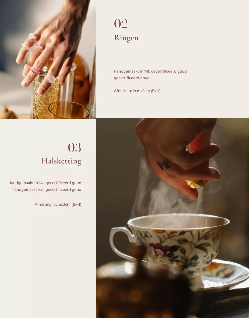 Een advertentie voor een lookbook met trendy sieraden in roze en bruin.