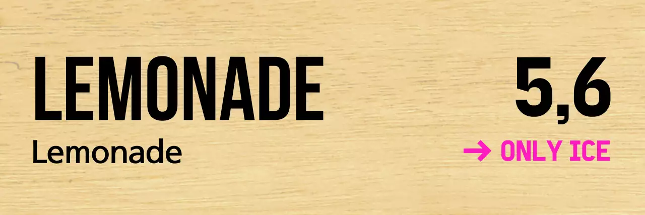 Cafe with clean black lettering and pink accents