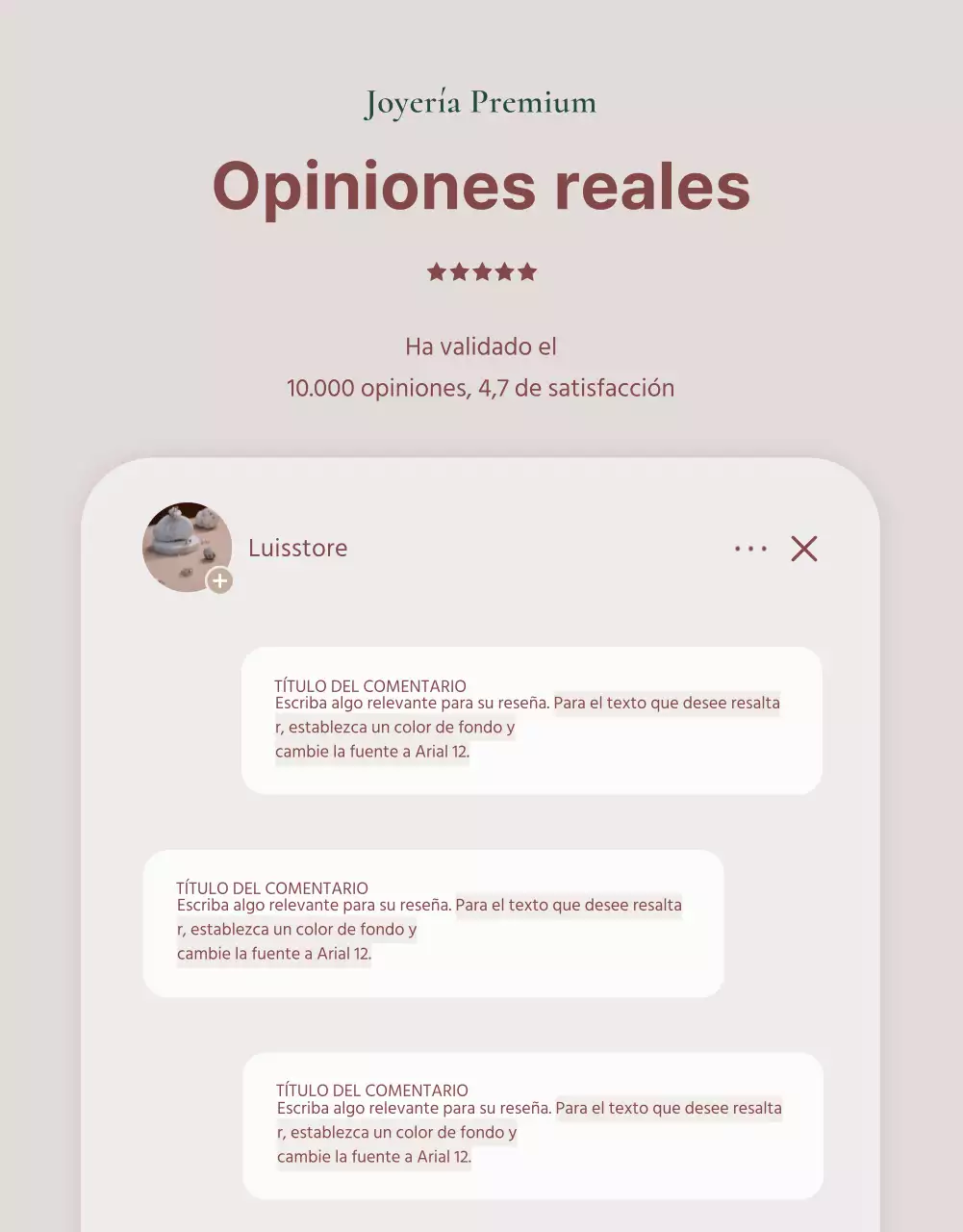 Anuncio de venta de un lookbook de accesorios de bisutería de moda en rosa y marrón.