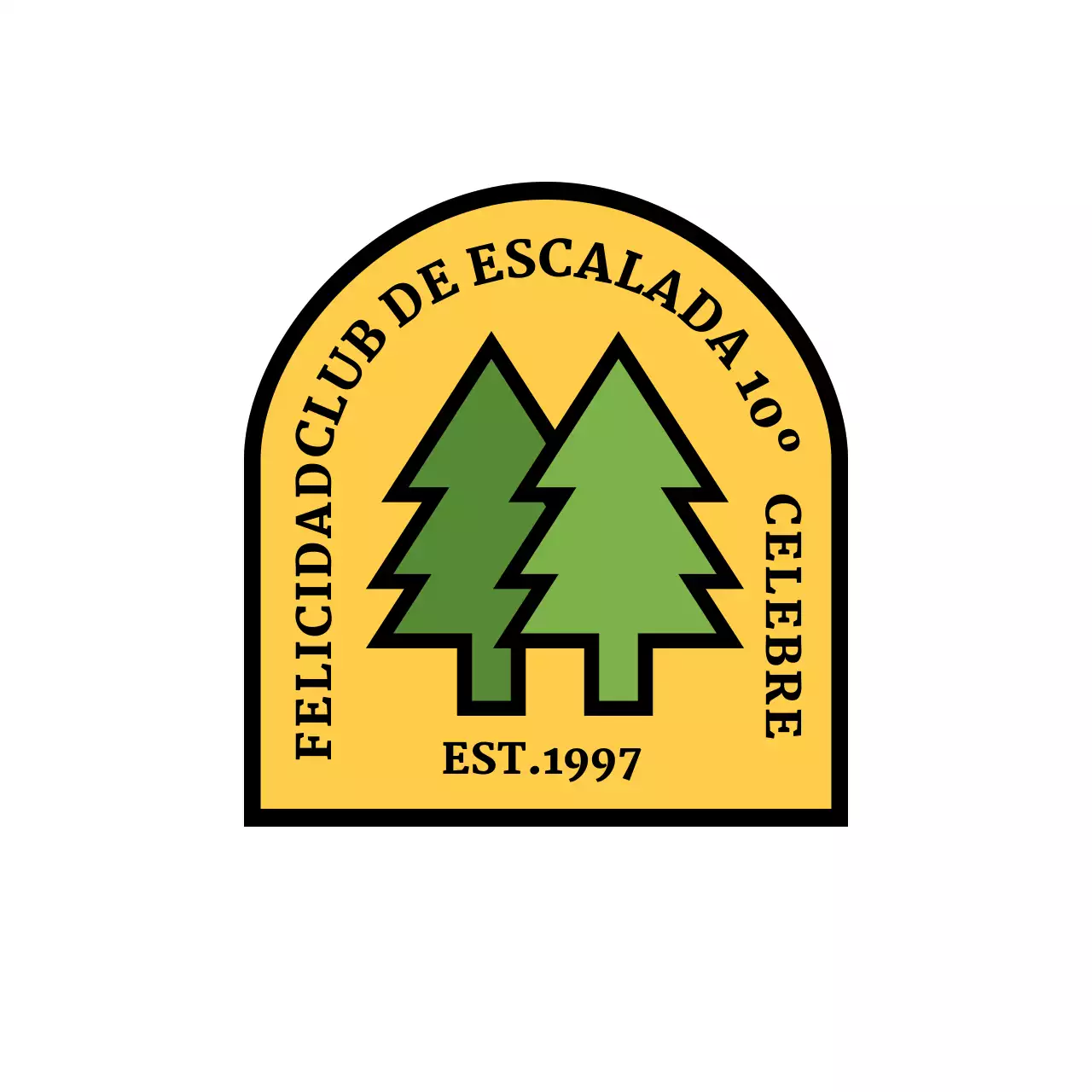 Un club de camping de concepto sencillo con una ilustración de un árbol y un logotipo arqueado
