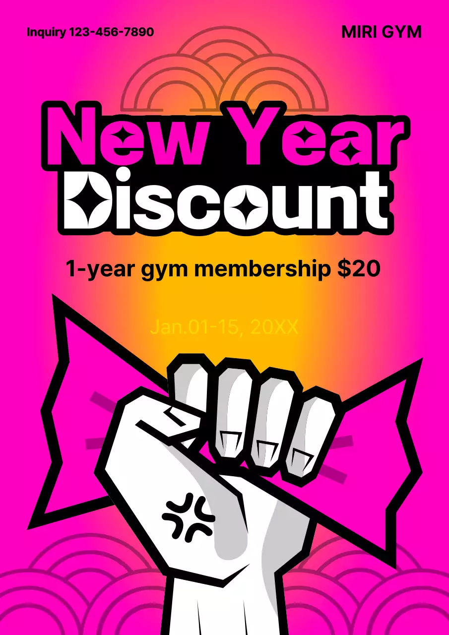 핑크색과 검정의 강조된 새해할인 헬스장 할인권 광고