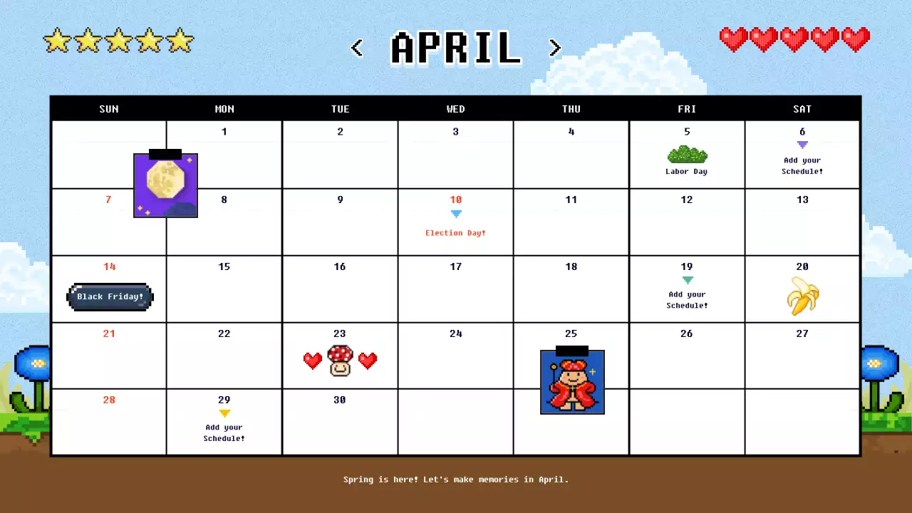 빨강과 하늘색의 레트로한 새해 1년 달력