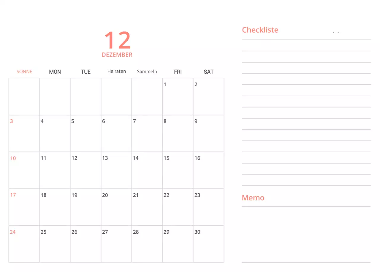 Niedlich illustrierter grüner Tischkalender mit Familienthemen